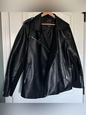 Lane Bryant Faux Leather Moto Jacket Longline Biker Style